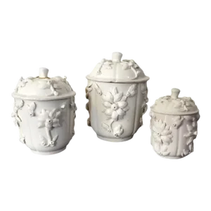 Antique French Samson Porcelain Jar with Cover - Set of 3