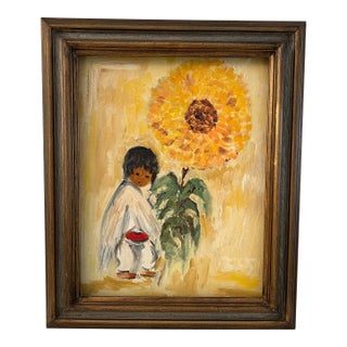 Vintage "Sunflower Boy" DeGrazia Reproduction Painting For Sale