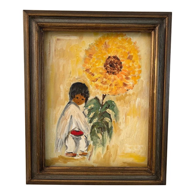 Vintage "Sunflower Boy" DeGrazia Reproduction Painting For Sale