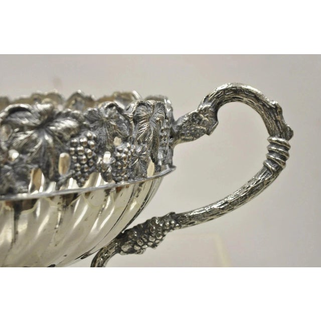 Antique Victorian Silver Plated Grapevine Oval Twin Handle Centerpiece Fruit Bowl For Sale In Philadelphia - Image 6 of 10