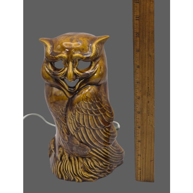 Ceramic Vintage Figurative Glazed Ceramic Owl Tv Lamp Night Light For Sale - Image 7 of 9