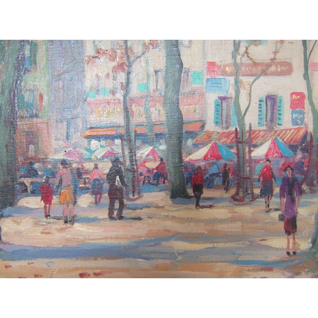 Wood Impressionist Autumn Cityscape Early 20th-Century Oil Painting on Canvas Framed Signed For Sale - Image 7 of 12