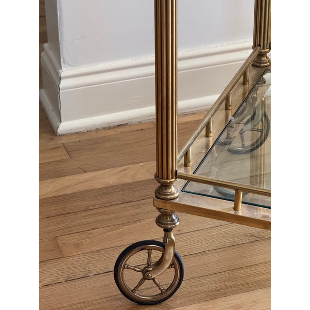Brass Late 20th Century Three Tier Brass Bar Cart on Casters, Regency Style For Sale - Image 8 of 8