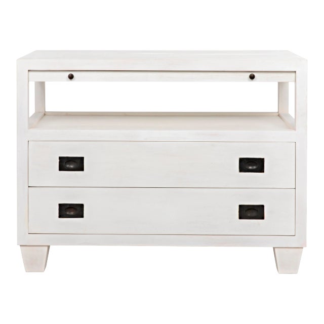 NOIR 2-Drawer Side Table with Sliding Tray in White Wash For Sale