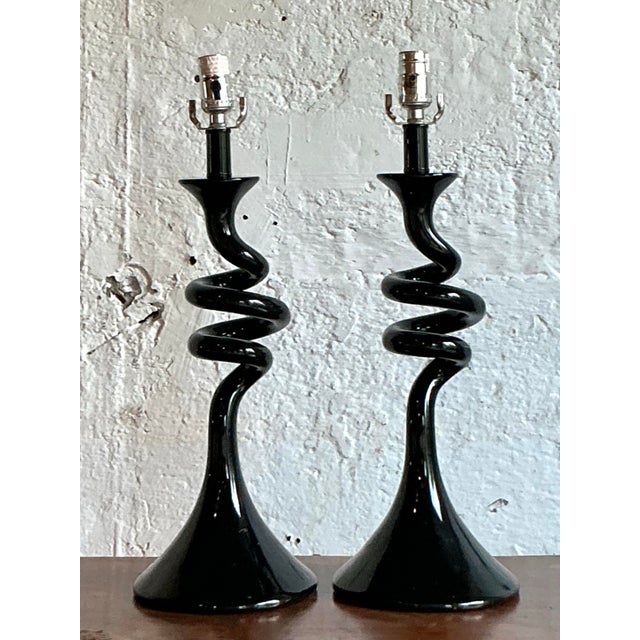 Vintage Boho Twisted Glass Lamps - A Pair For Sale - Image 11 of 12