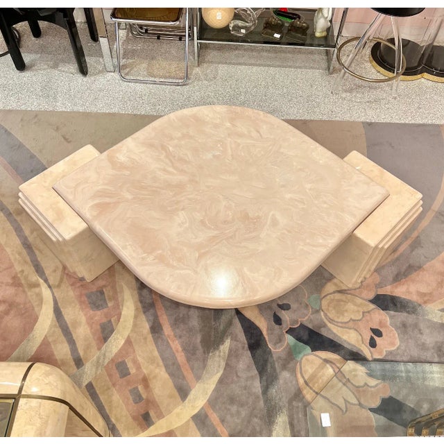 1980’s Cream Marbled Resin Cat Eye Coffee Table | Chairish