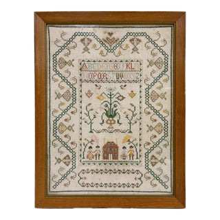 Large Cross Stitch Colonial Sampler For Sale
