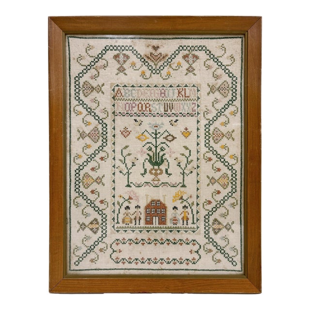 Large Cross Stitch Colonial Sampler For Sale