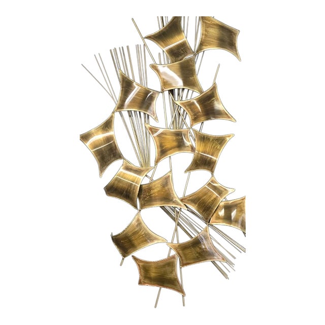 Vintage Curtis Jeré 55" Mid Century Modern Kinetic Brutalist Wall Sculpture, Brass For Sale