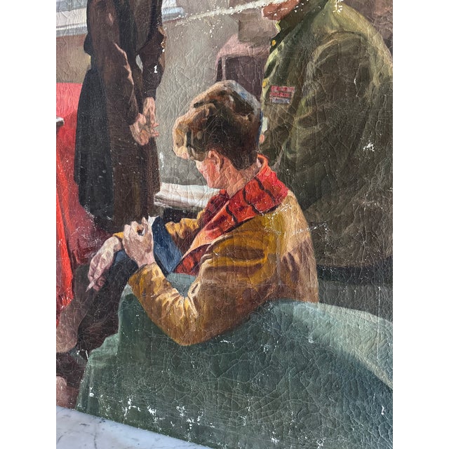 Red 1960’s Social Realism Soviet Large Scale Painting For Sale - Image 8 of 10