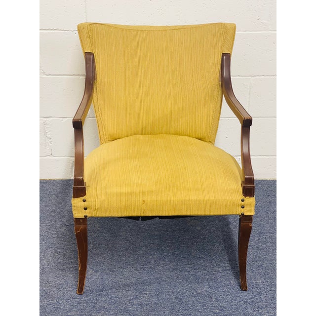 Beautiful Vintage MCM Armchair. Stunning Mustard Color Chair with Nail Head Trim & Solid Wood Construction. Would look...