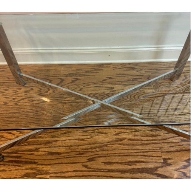 Mid-Century Modern Vintage MCM Chrome & Glass X-Base Coffee Table - 50" For Sale - Image 3 of 6
