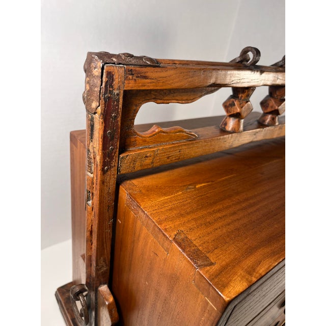 Antique Chinese Portable 3 Drawers Wedding Dowry Wooden Chest Wrought Iron For Sale In Los Angeles - Image 6 of 13
