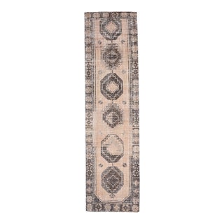 1970s Vintage Handmade Wool Cotton Beige Runner Rug For Sale