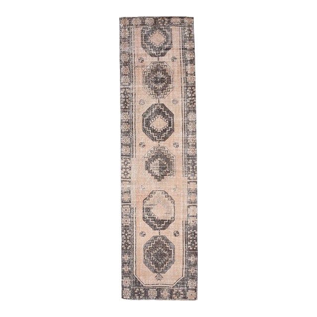 1970s Vintage Handmade Wool Cotton Beige Runner Rug For Sale
