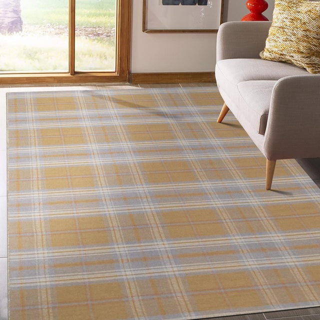 2020s 10x14 Sarrah Delicate Yellow Classic Geometric Flatweave Wool Carpet Rug For Sale - Image 5 of 5