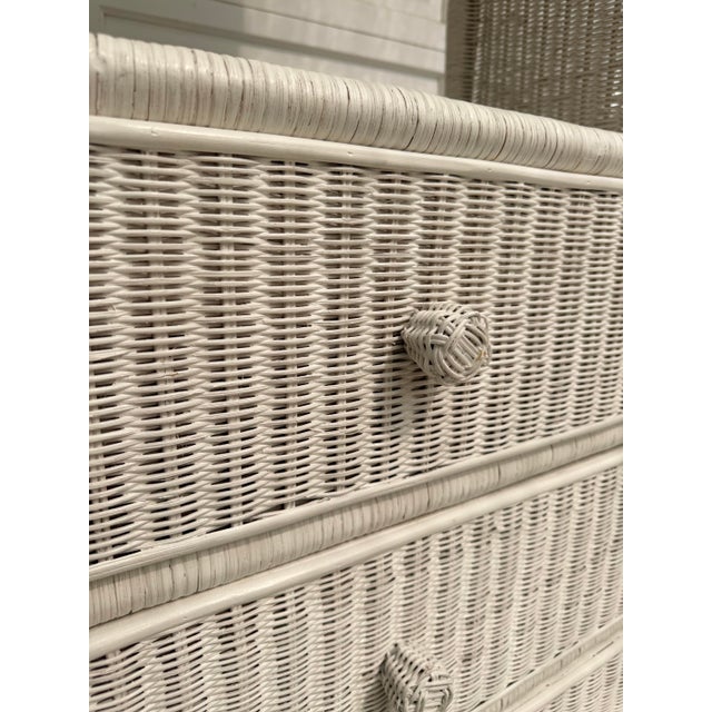 Boho Chic Coastal Arch Top White Woven Wicker Etagere For Sale - Image 4 of 9