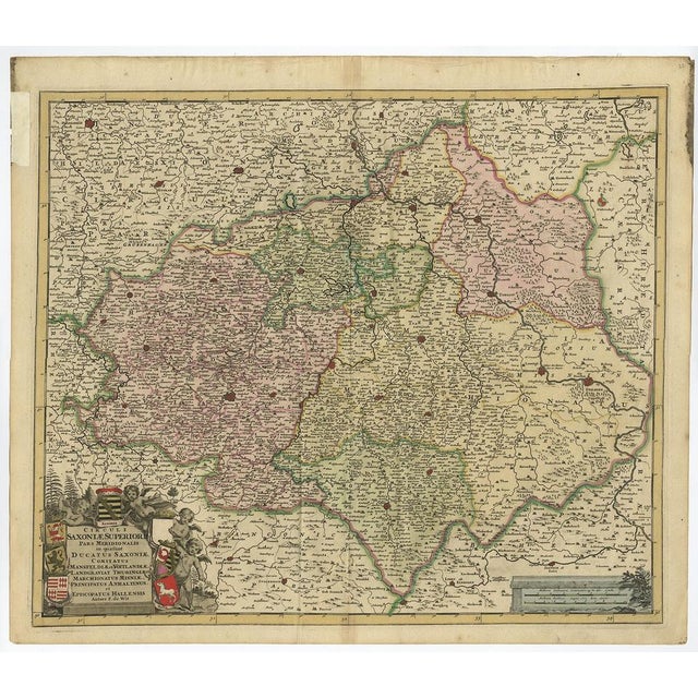 Map of the Historical Regions of the Duchy of Saxony, Germany, 1680 For Sale - Image 3 of 5