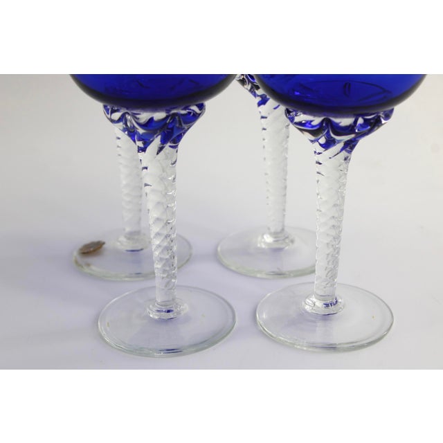 1970s Vintage Italian Empoli Cobalt Blue Wine Goblets Glasses, Hand Blown - Set of 4 For Sale - Image 5 of 5