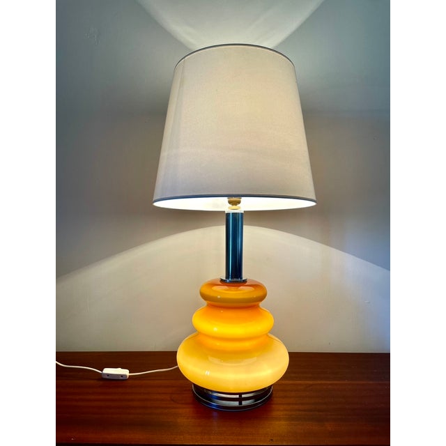 Glass Opaline Ochre and Chrome Floor Lamp, 1970s For Sale - Image 7 of 9
