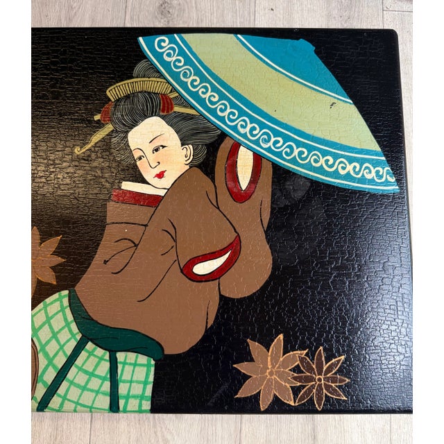 Vintage Japanese Hand Painted Wood Box W/Handles 39" For Sale - Image 9 of 14