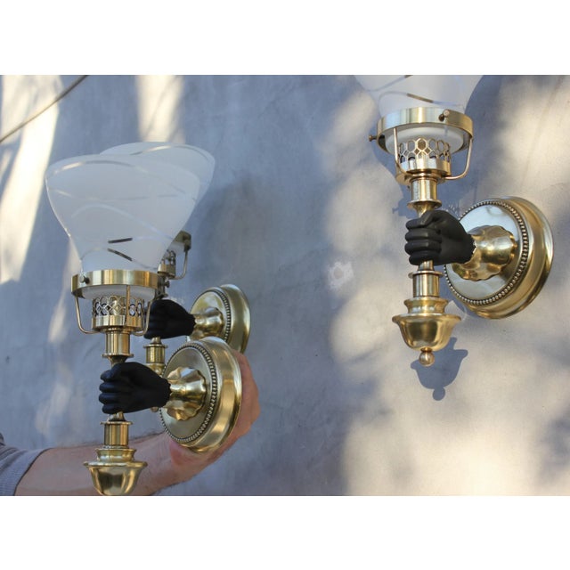 Brass Wall Light attributed to John Devoluy, 1950s, Set of 3 For Sale - Image 3 of 10