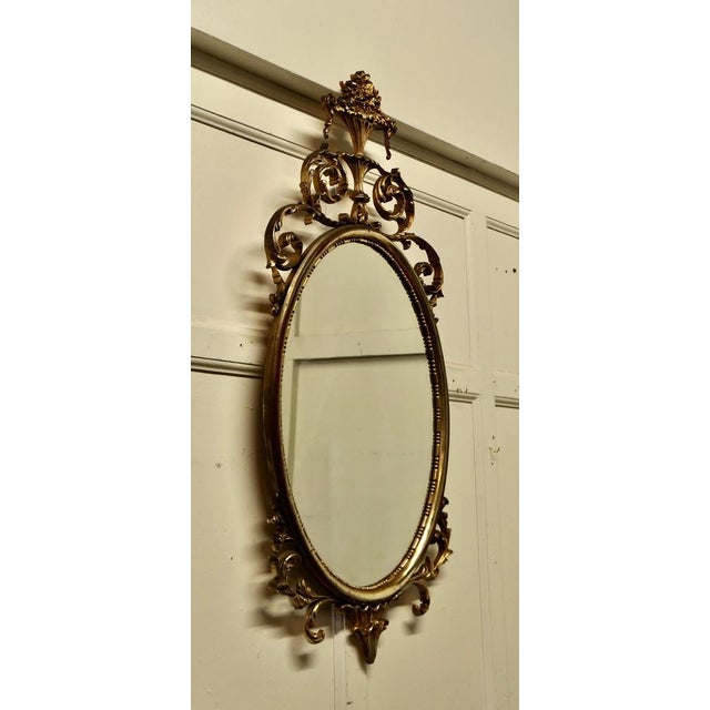 Metal Large Gold Crested Oval Wall Mirror in Rococo Style, 1970 For Sale - Image 7 of 10