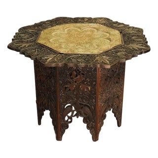 Tea Table in Brass and Hardwood, 1890s For Sale