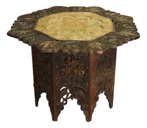 Tea Table in Brass and Hardwood, 1890s