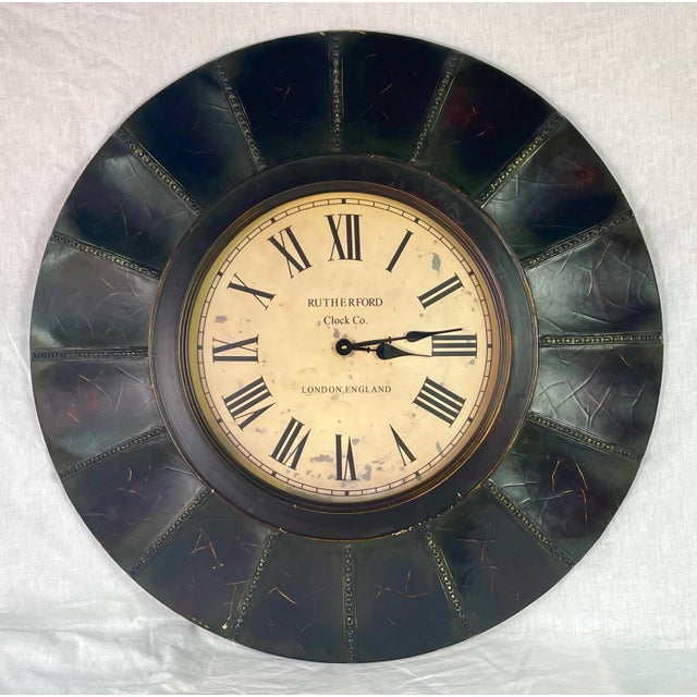 Large Steampunk Leather Wood London Clock Roman numerals, distressed style, wood with faux leather and metal rivets...