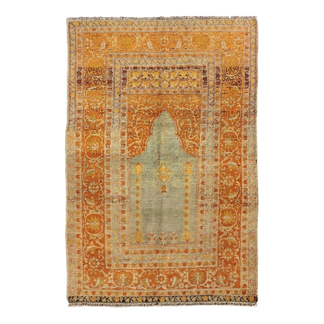 Early 20th Century Antique Turkish Sivas Carpet With Prayer Design in Light Blue-Gray and Copper For Sale