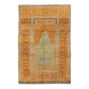 Early 20th Century Antique Turkish Sivas Carpet With Prayer Design in Light Blue-Gray and Copper