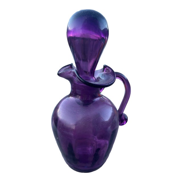 Mid Century Small Purple Bishkoff Bottle With Stopper For Sale