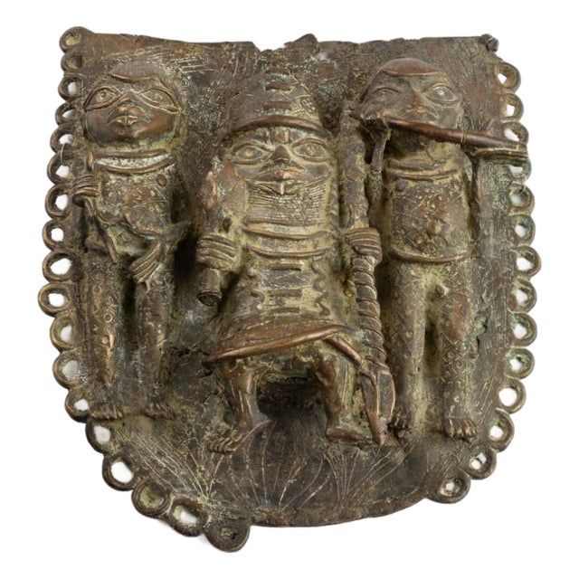 Antique African Bronze Warriors Wall Plaque For Sale