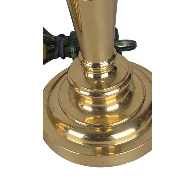 Pair of Vintage Solid Brass Candlestick Table Lamps With Knife-Pleated Shades For Sale In Chicago - Image 6 of 13