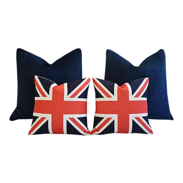 Custom Tailored Blue Velvet & Union Jack Flag Feather/Down Pillows