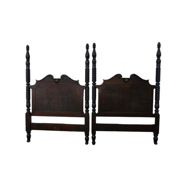 Antique Pair of Carved Mahogany Twin Size Federal Style Headboards