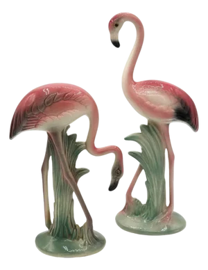 1950s Mid-Century Matching Pink Flamingo Ceramic Tabletop Vase Set by Brad Keeler, A Pair