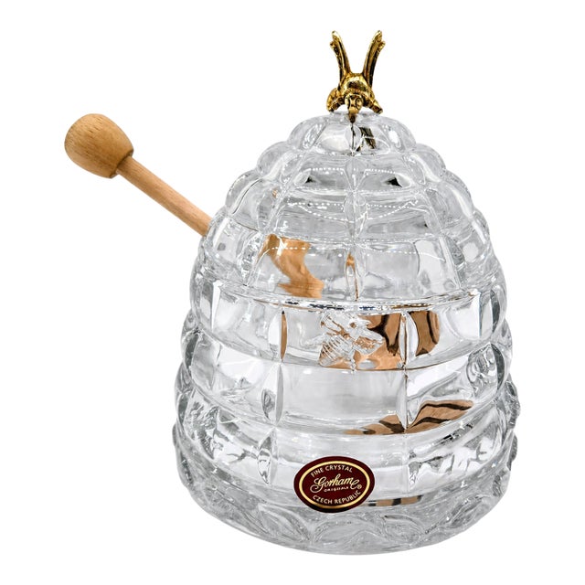 Vintage Gorham “Garden Serenade” Crystal Beehive Honey Pot, Czech Republic For Sale
