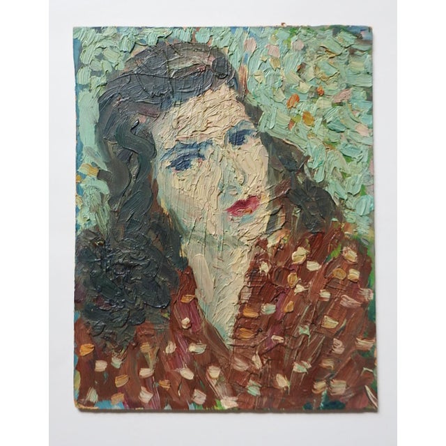 Mid 20th Century Impressionist Portrait of Woman in Red Dress Painting For Sale In Seattle - Image 6 of 7