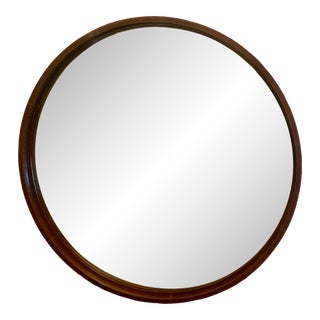 Made Goods Modern Round Brown Leather Duncan Wall Mirror For Sale