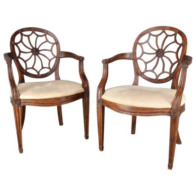 Pair of Early 20th Century Spider Back Hepplewhite Chairs For Sale - Image 11 of 11