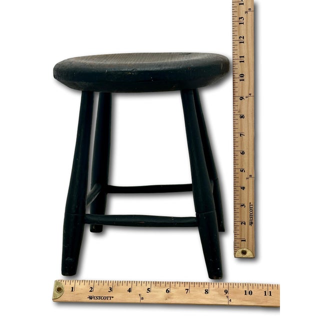Very Nice Hand Made Antique American Primitive Pine Wood Footstool With Excellent Original Old Black Paint For Sale - Image 18 of 18