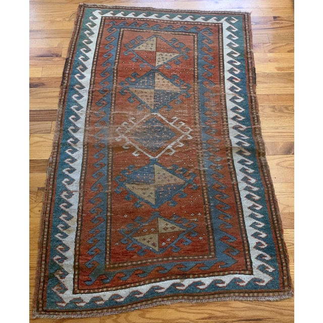 Traditional 1880s, Handmade Antique Collectible Caucasian Kazak Rug 2.7' X 4.2' For Sale - Image 3 of 7