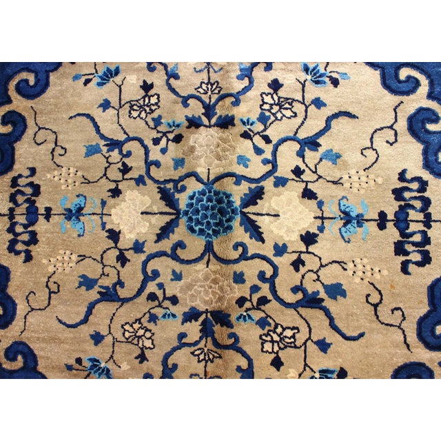Antique Chinese Peking Rug in Royal Blue and Golden Camel Medallion For Sale In Atlanta - Image 6 of 9
