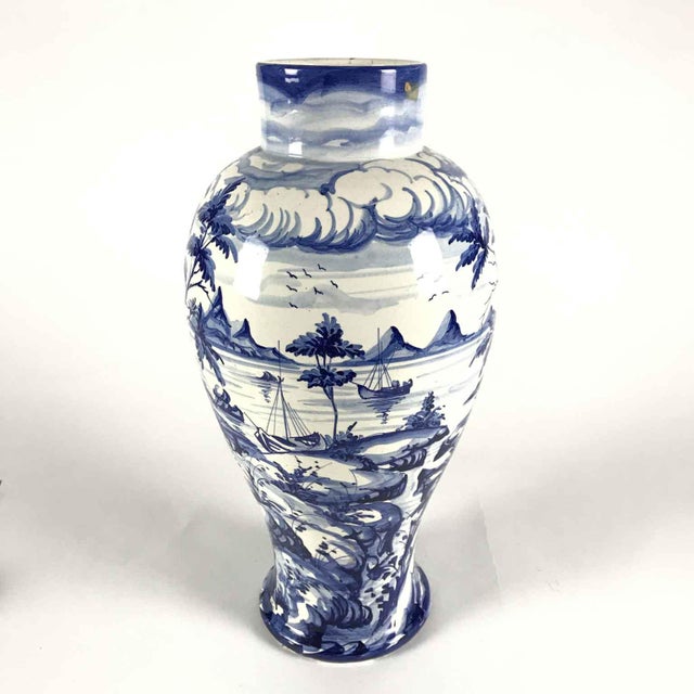 White and Blue Ceramic Vase from Taccini Vinci, 1976 For Sale - Image 4 of 6