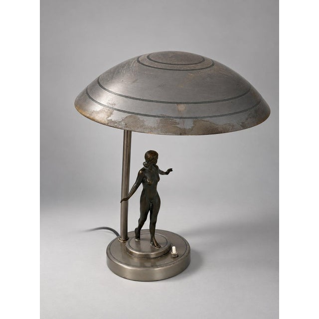 Swedish Modern Table Lamp in Grey-Patinated Brass, 1950, in Good conditions. Designed 1920 to 1949 European Plug (up to...