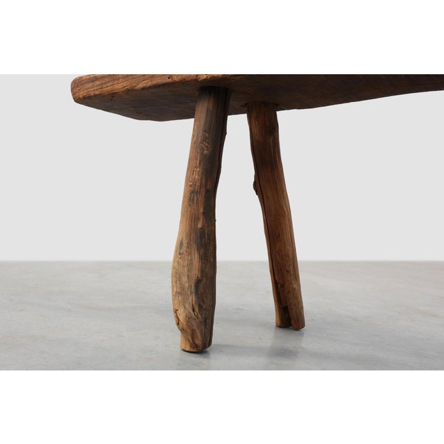 Rustic 19th Century French Primitive Farmhouse Bench with Splayed Legs For Sale - Image 3 of 13