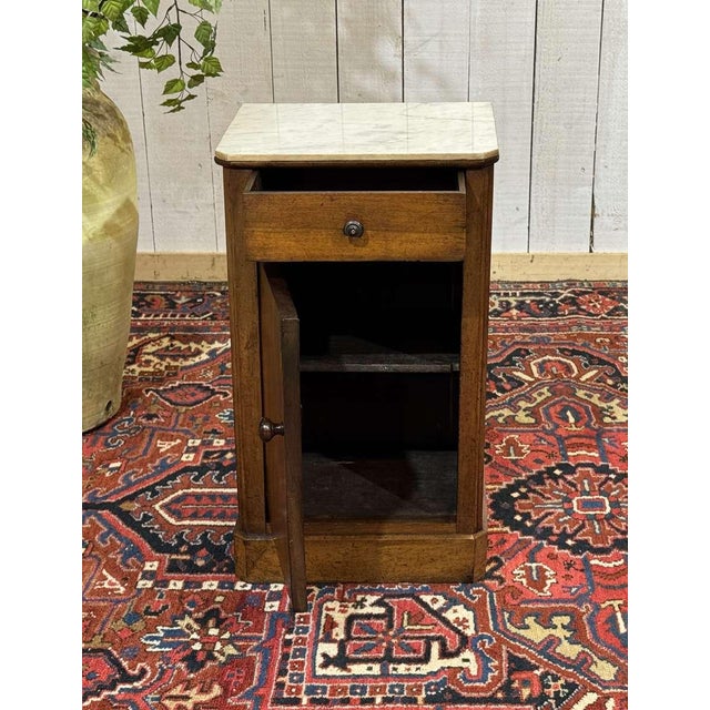 19th Century Walnut Bedside Table with White Marble Top For Sale - Image 5 of 12