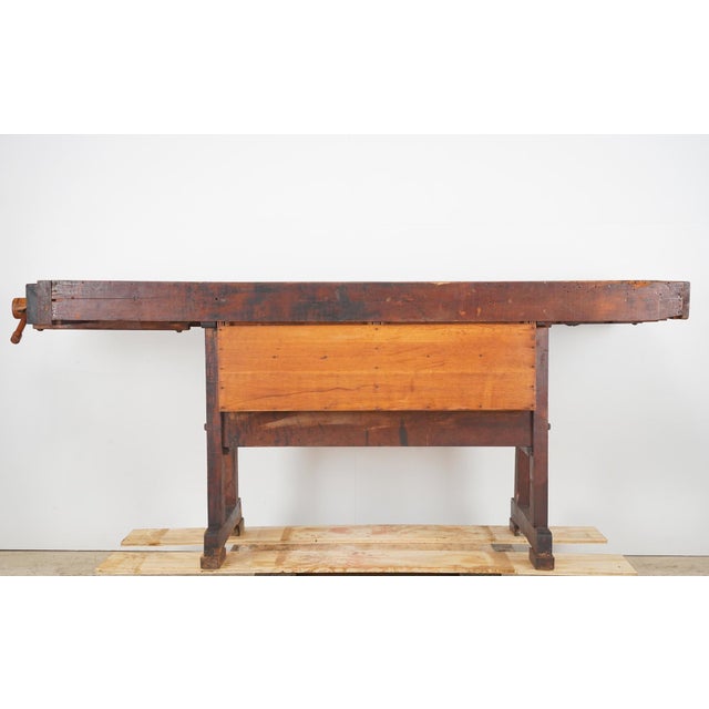 Vintage Industrial Woodworkers Workbench For Sale - Image 16 of 16